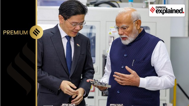 Prime Minister Narendra Modi with his Singapore counterpart Lawrence Wong during their visit to AEM Holdings Ltd., in Singapore, Thursday, Sept. 5, 2024.