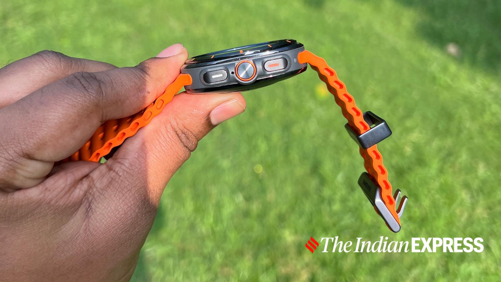 A side view of the Samsung Galaxy Watch Ultra. (Image: The Indian Express/Bijin Jose)