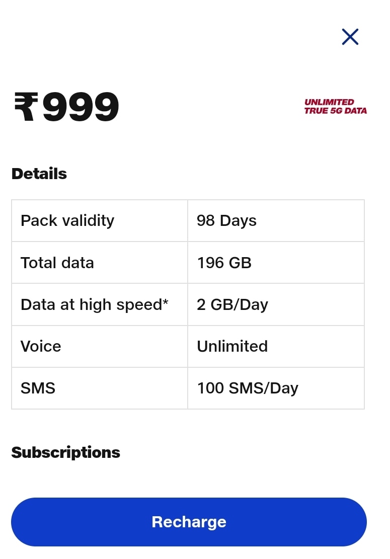 The new Jio plan is valid for 98 days.