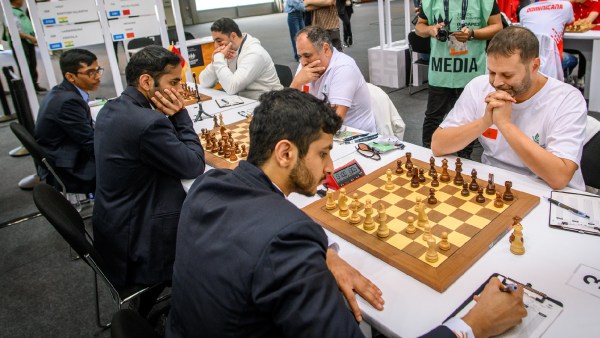 The Indian chess team takes on Morocco in the first round of the Chess Olympiad in Budapest. (PHOTO: FIDE / Michal Walusza)