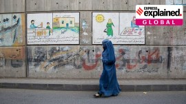 A burqa-wearing woman in Afghanistan, after Taliban came to power in 2021.