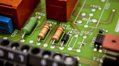 A close up of an integrated circuit. semiconductors Taiwan chip