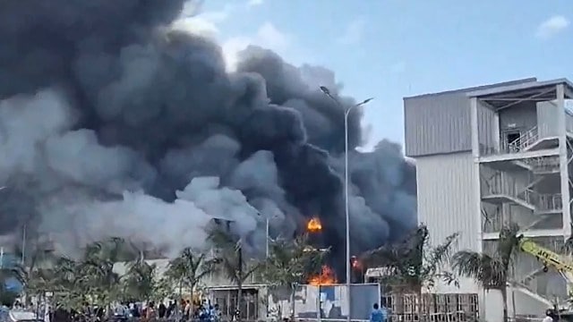 Video footage shared by the news agency IANS showed enormous black flames rising from the premises. (Screengrab)