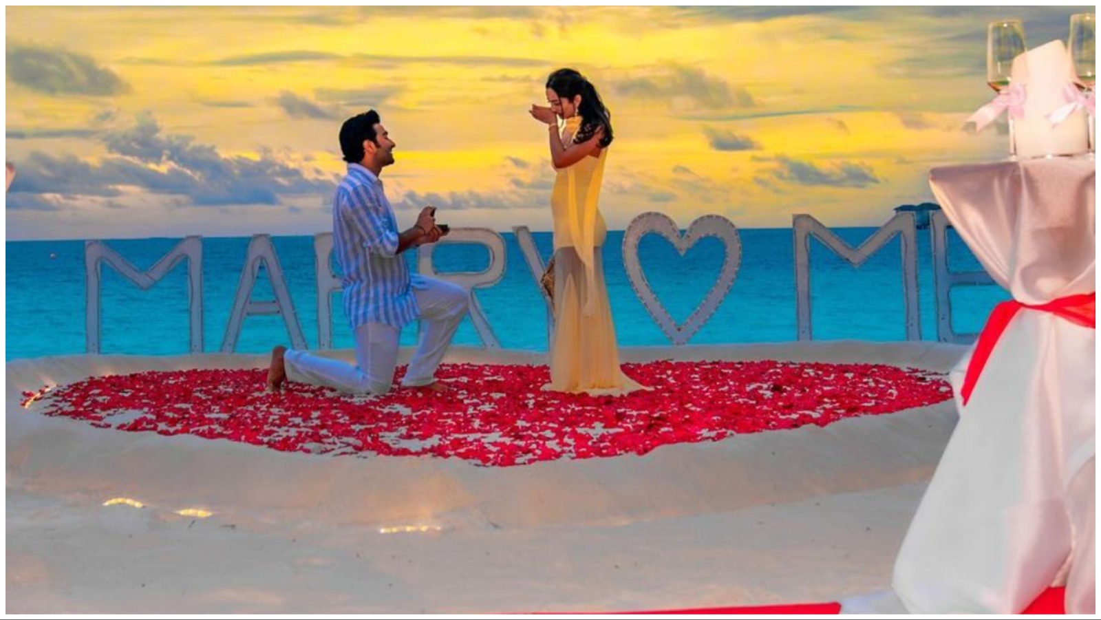 Aadar Jain proposes to ‘first crush’ Alekha Advani in dreamy beach ...