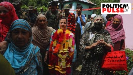 National Conference leader and former minister Sakina Itoo rally at Samnoo Noorabad. (Express Photo by Shuaib Masoodi)