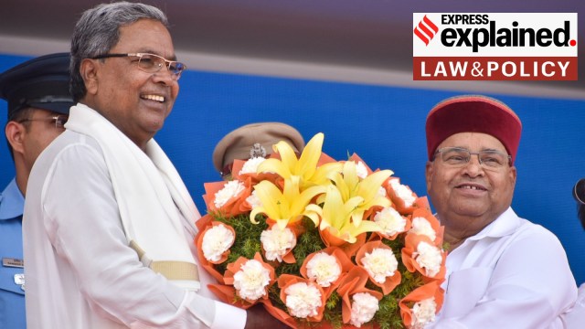 Karnataka CM Siddaramaiah and Governor Thawarchand Gehlot astatine  the former's swearing-in ceremony.