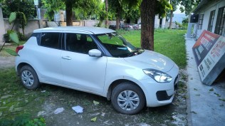 The Swift Dzire car in which the accused chased Aryan Mishra and his friend Harshit Gulati’s family. (Express Photo)cow vigilantes