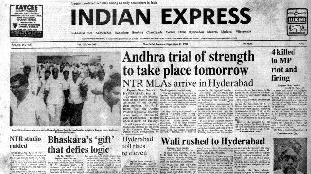 This is the front page of The Indian Express published on September 10, 1984, Forty Years Ago.