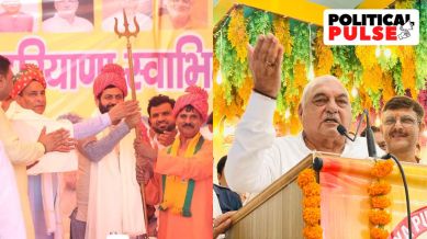 (L-R) Haryana CM Nayab Saini campaigning for BJP ahead of the Assembly elections; former CM Bhupinder Singh Hooda campaigning for Congress. (Photos: Haryana BJP/ Haryana Congress/ X)