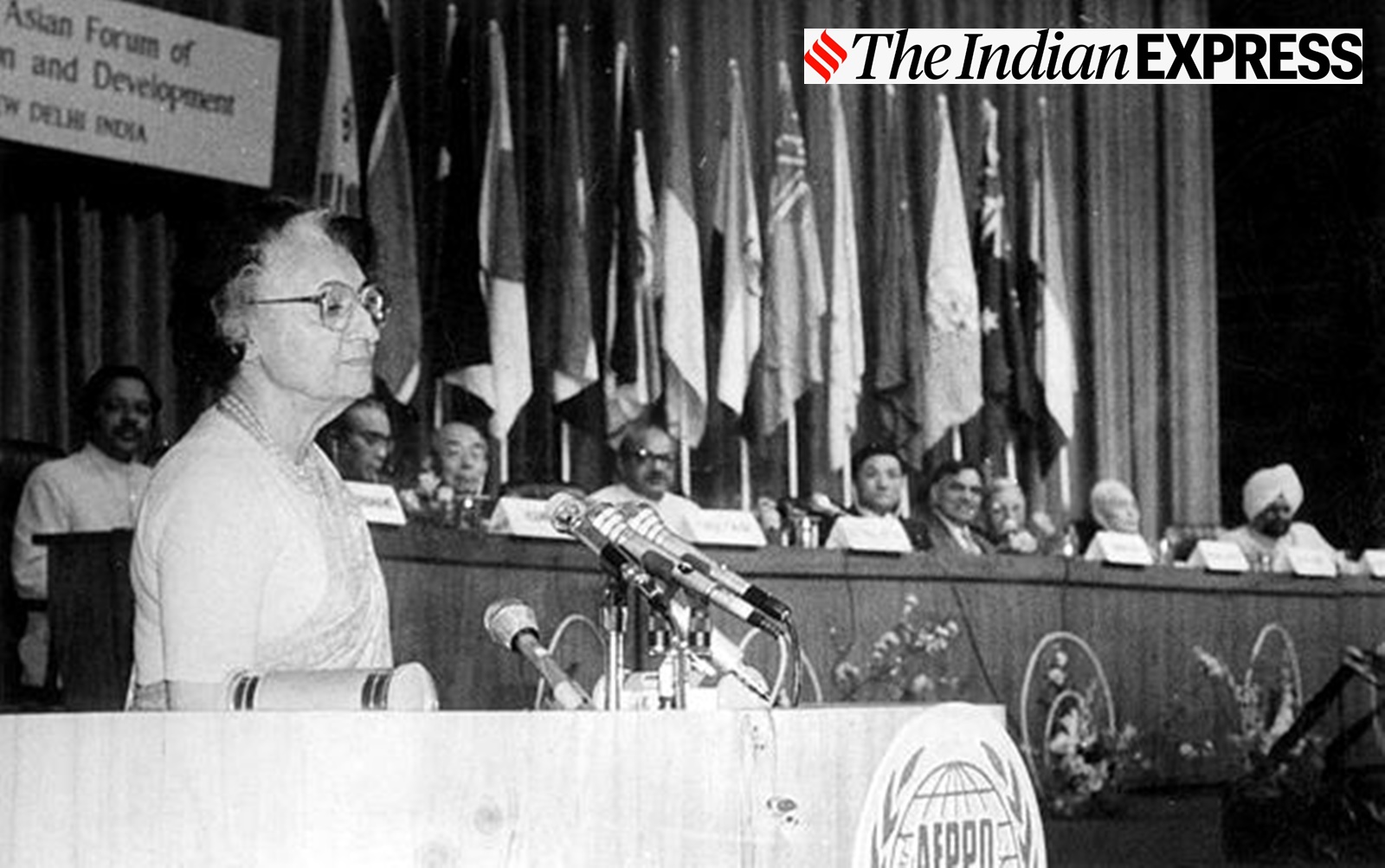  Indira Gandhi inaugurating the archetypal  league  of the Asian Forum of Parliamentarians connected  Population and Development successful  New Delhi connected  17.2.1984. Express archive photo