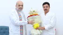 Rao Narbir Singh with Union Home Minister Amit Shah. Express