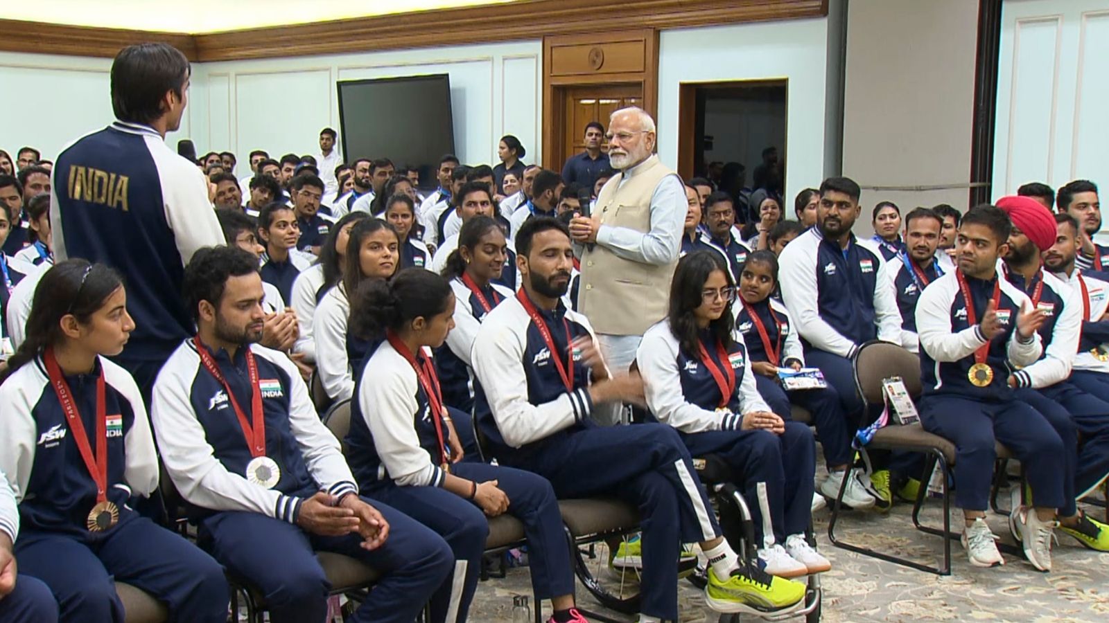 Watch Prime Minister Narendra Modi meets Paralympic athletes after