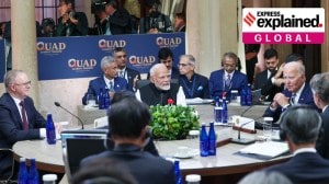 PM Narendra Modi, US President Joe Biden, Australian PM Anthony Albanese and Japanese PM Fumio Kishida (not seen in frame) at the Quad Leaders' summit in Delaware.