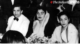 Raj Kapoor with wife Krishna (centre) and actor Nargis