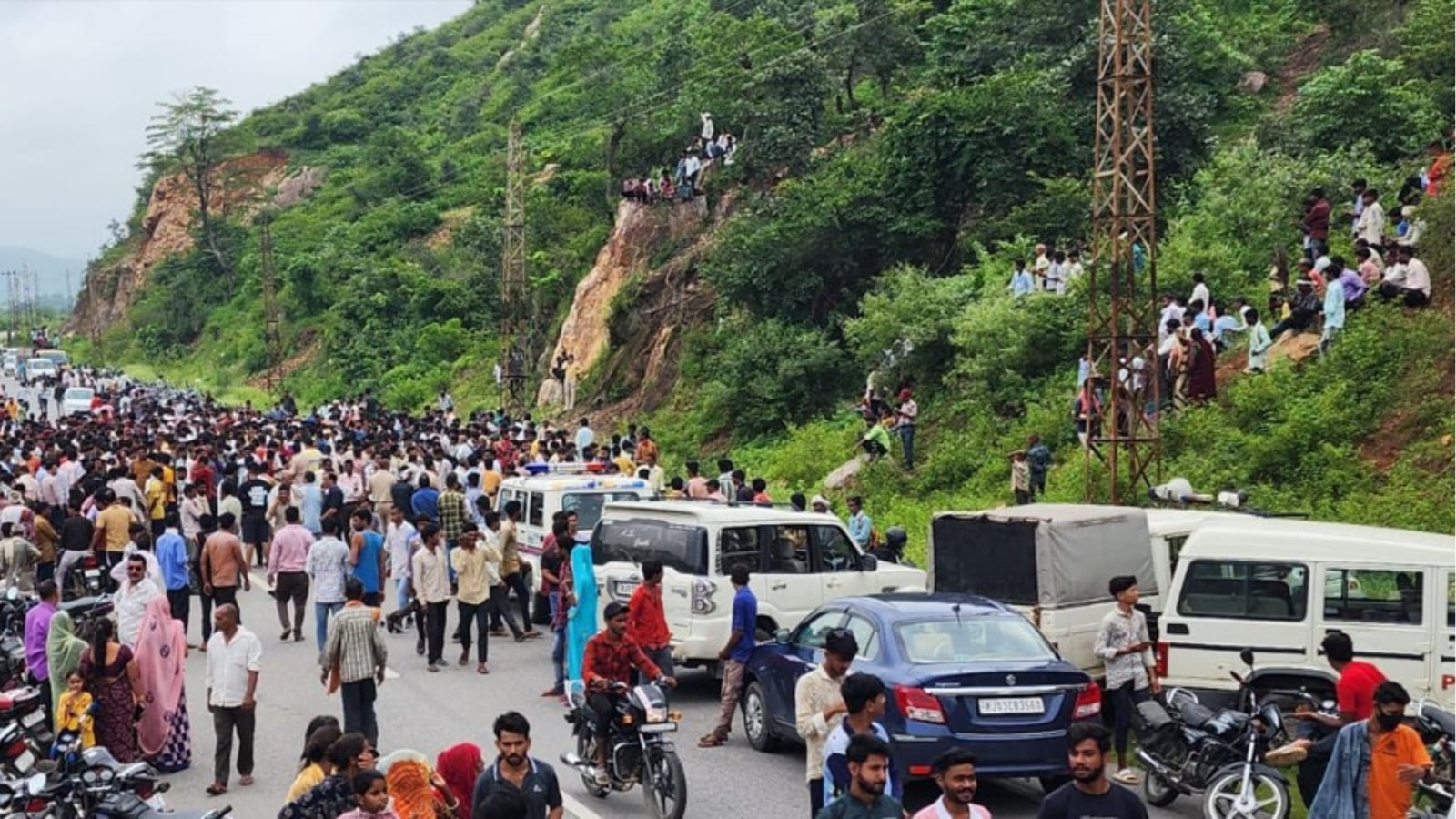 Near the forest area where the woman was mauled by a leopard in Udaipur district, Sunday