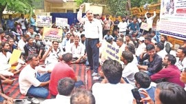 sanitation workers protest, Noida safai karanchari strike, contractual employment, Indian express news