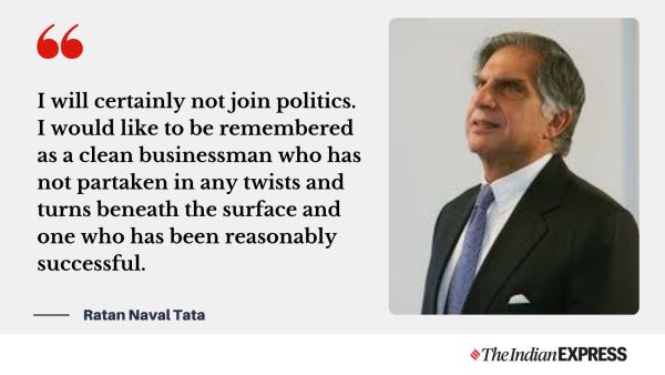 Tata emphasized his tendency  to beryllium  remembered for integrity successful  concern  alternatively   than engaging successful  the complexities of governmental  life. (Designed by Cherry Gupta/Indian Express)