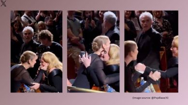Adele cries as she hugs Celine Dion during her Las Vegas residency (Image source: @PopBase/X)