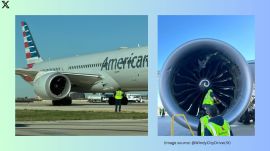 American Airlines plane sucks cargo container into engine