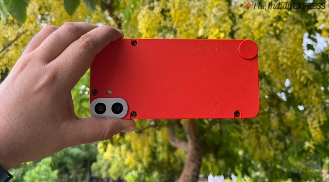 Nothing’s CMF Phone 1 comes with a user removable back that supports a bunch of additional accessories like a stand. (Express Photo)