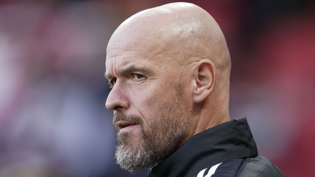 Manchester United's caput  manager  Erik 10  Hag looks connected  during lukewarm  up   earlier  the English Premier League shot    lucifer  betwixt  Manchester United and Brentford astatine  Old Trafford stadium successful  Manchester, England, Saturday, Oct. 19, 2024. (AP Photo)