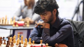 File image of World Chess Championship contender Gukesh at the Tat Steel India Chess Tournament in Kolkata in 2023. (Express Photo by Partha Paul)
