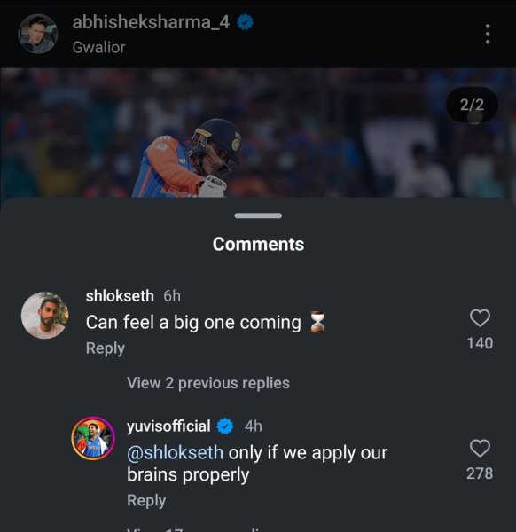 Yuvraj's remark  connected  Abhishek Sharma's Instagram post. 