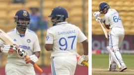 LEFT: Sarfaraz Khan and Rishabh Pant run between the wickets during the first Test between India and New Zealand at the M Chinnaswamy Stadium in Bengaluru. RIGHT: Yashasvi Jaiswal. (PHOTOS: AP)