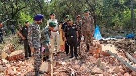 Officials at the blast site of Ordnance Factory Jabalpur (OFJ), in Jabalpur district, Madhya Pradesh