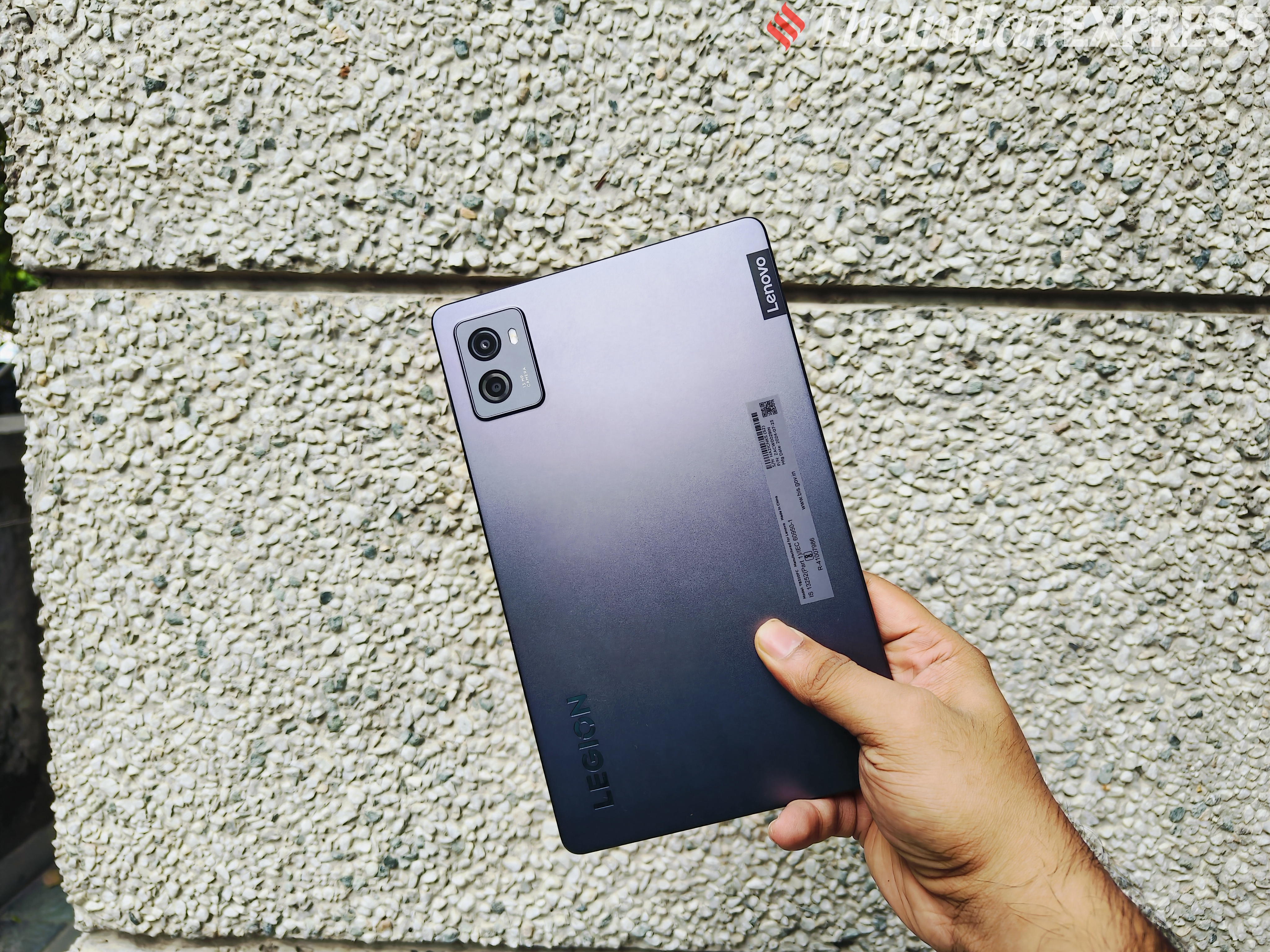 The back of the Lenovo Legion Tab is made of metal that resists fingerprints. (Image credit: Anurag Chawake/The Indian Express)