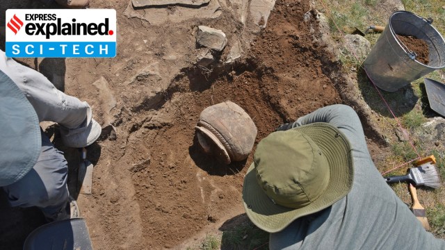 In an undated image provided by M. Frachetti, excavations of medieval pottery at the archaeological site of Tugunbulak in Uzbekistan.