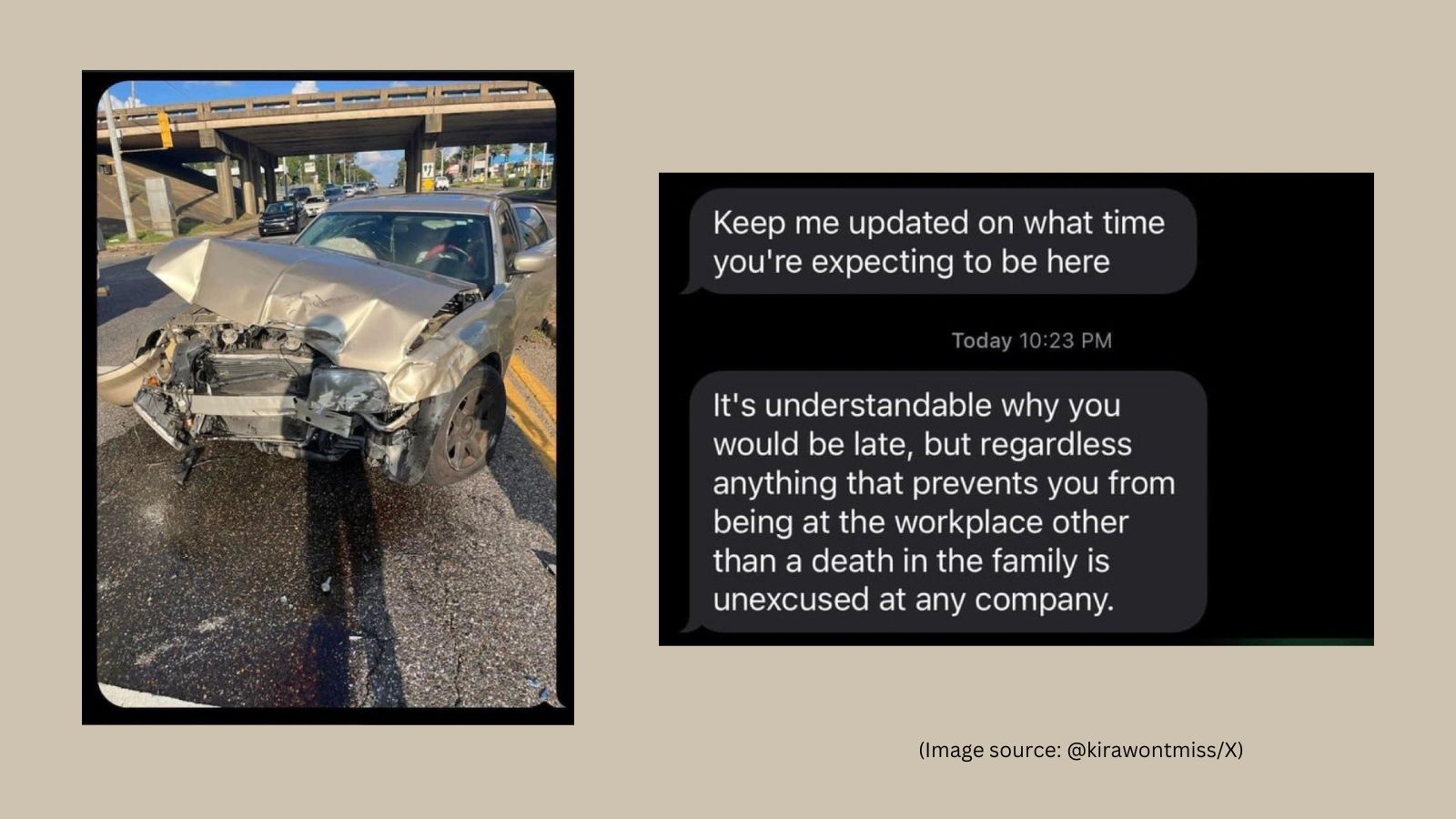 Manager's cold response to employee's car accident goes viral