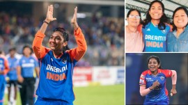 Coach KM Elsamma (L in top right pic) has been influential in the rise of Wayanad cricketers Sajana Sajeevan and Minnu Mani. (BCCI)