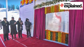 Prime Minister Narendra Modi with Union Minister for Road Transport and Highways Nitin Gadkari, J&K Lt. Governor Manoj Sinha and Chief Minister Omar Abdullah during the inauguration of the Z-Morh tunnel, in J&K.