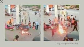 Drunk man ignites fire at petrol pump in Hyderabad (Image source: @sudhakarudumula/X)