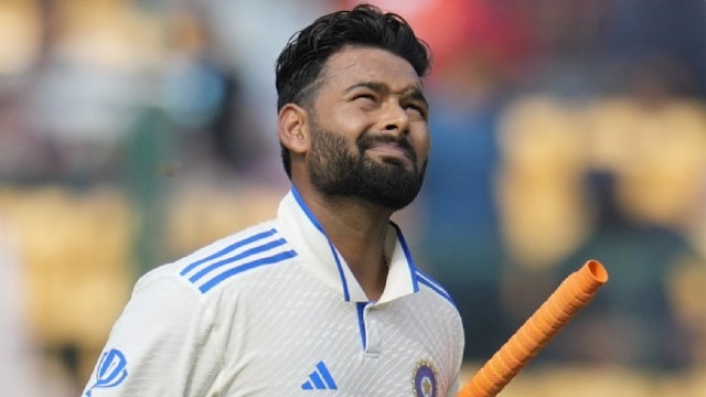 Rishabh Pant reacts as he walks off the field after losing his wicket during the day four of the first cricket test match between India and New Zealand at the M.Chinnaswamy Stadium, in Bengaluru, India, Saturday, Oct. 19, 2024. (AP Photo)