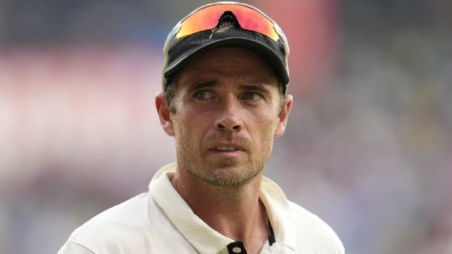 New Zealand's Tim Southee stands at his fielding position during the day three of the first cricket test match between India and New Zealand at the M.Chinnaswamy Stadium, in Bengaluru, India, Friday, Oct. 18, 2024. (AP Photo)