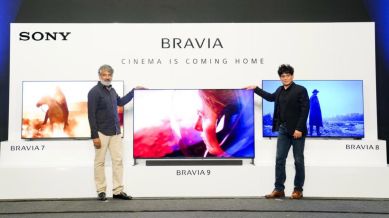 Sony India MD Sunil Nayyar (right) with Indian fillmmaker SS Rajamouli (left) at the launch of the 'Cinema Is Coming Home' campaign in Hyderabad on September 30, 2024.