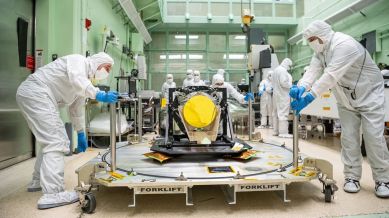 On May 20, the full-scale Engineering Development Unit Telescope for the LISA (Laser Interferometer Space Antenna) mission, still in its shipping frame, was moved within a clean room at NASA’s Goddard Space Flight Center in Greenbelt, Maryland, US.