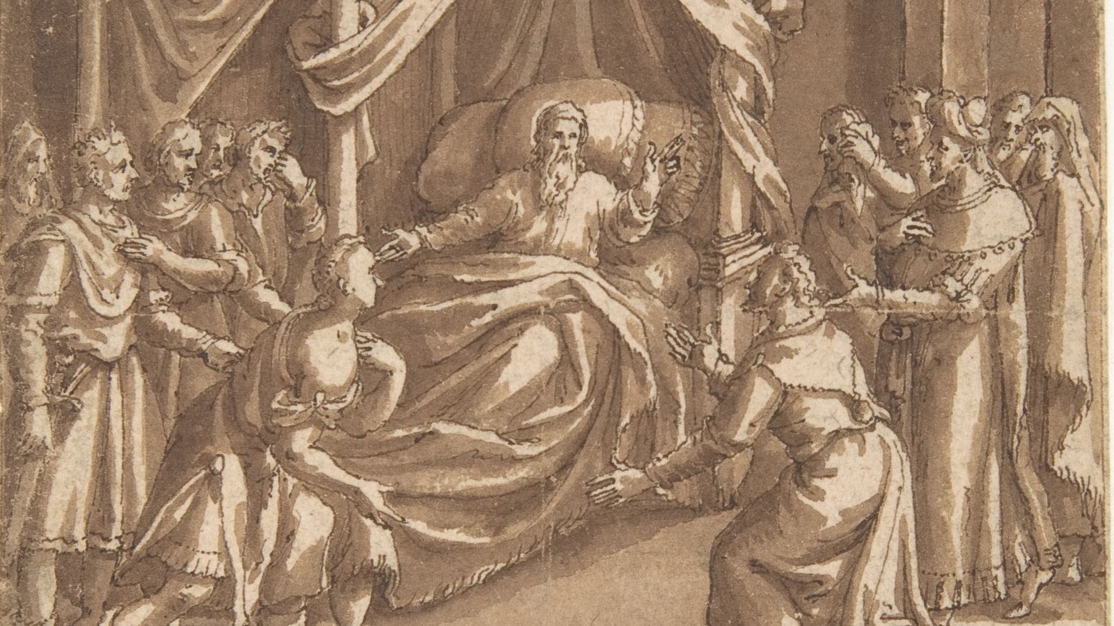 Jacob Blessing his Sons, drawing, Adam van Noort (Wikimedia Commons)