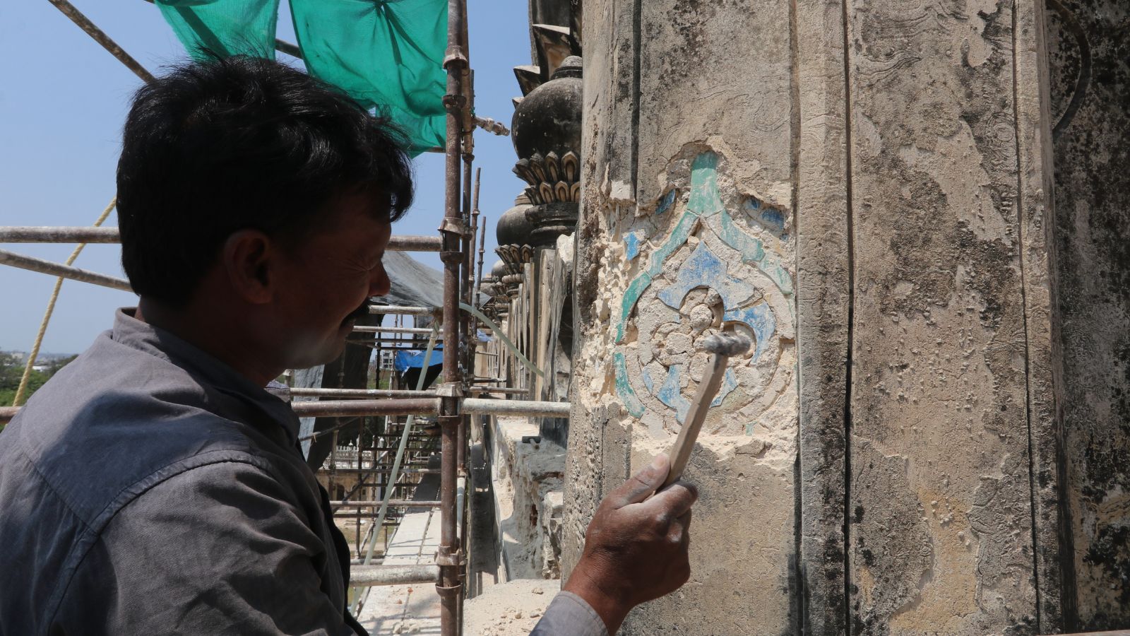 Remnants of archetypal   tile patterns recovered  connected  removal of cement.