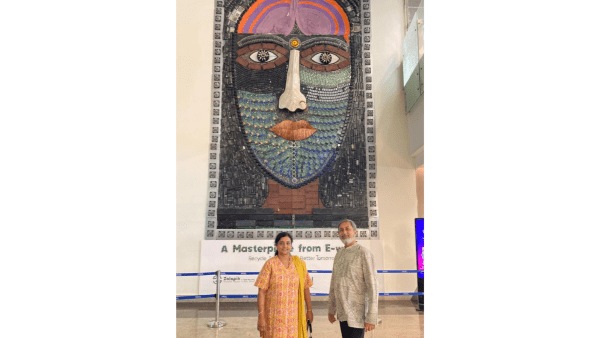 Vishwanath Mallabadi’s 25-foot mural, made entirely from discarded electronics such as remotes, keyboards, and circuit boards, displayed at Orion Mall in Bengaluru.