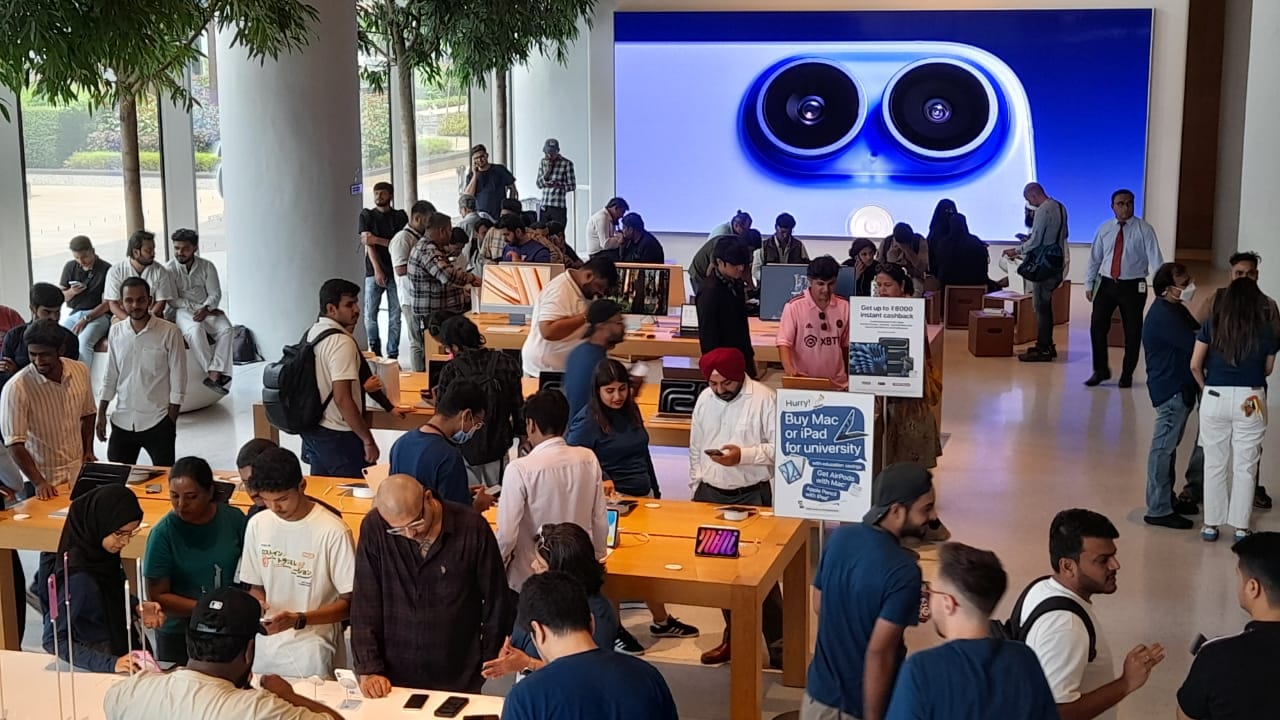 An inside view of Apple Store in Mumbai were hundreds thronged to get their hands on the new iPhone 16 series.