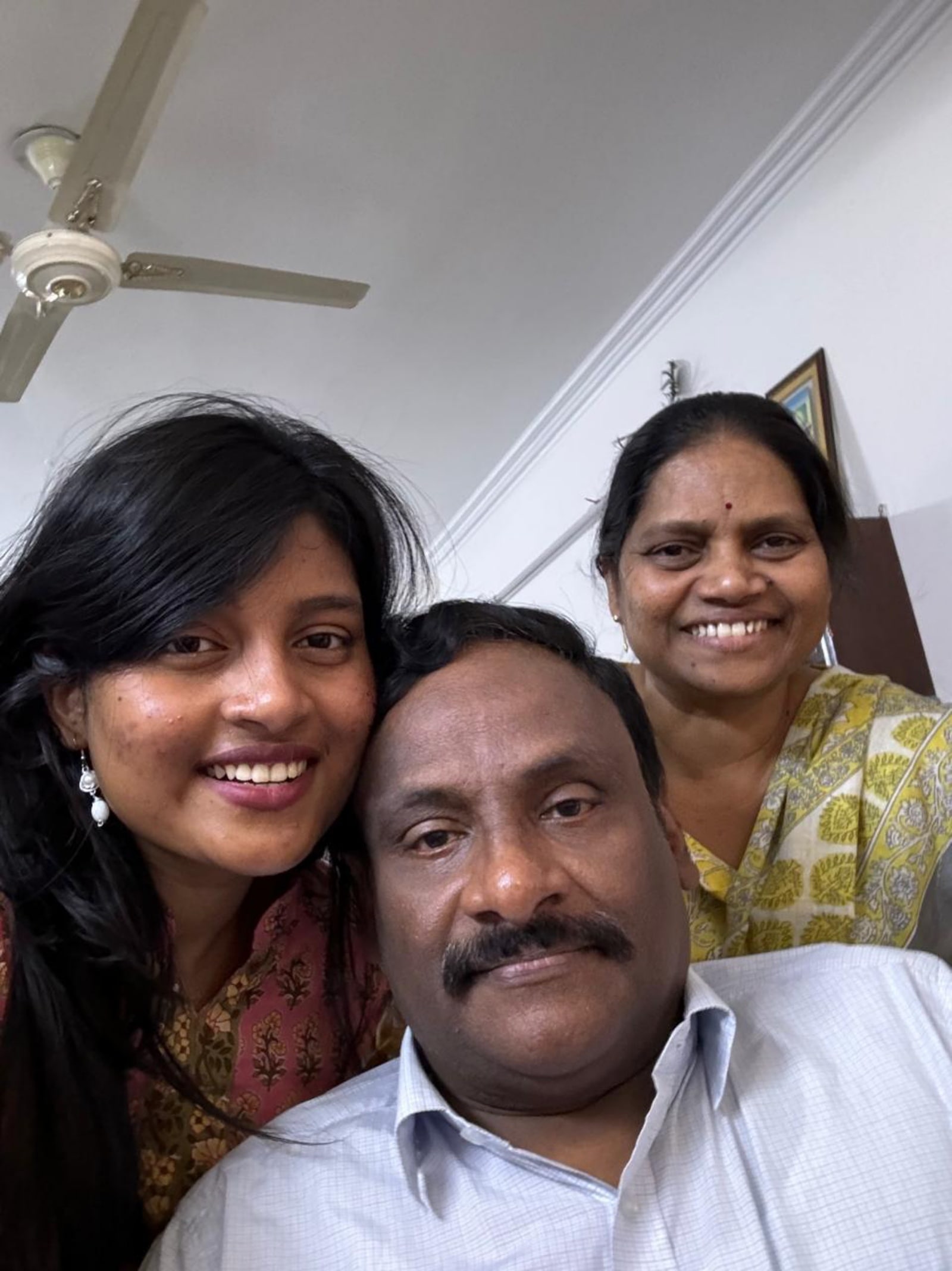 A picture of G N Saibaba with this wife Vasantha and daughter Manjeera. (Express Photo)