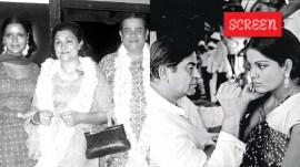 Zeenat Aman with Raj Kapoor and his wife Krishna Raj Kapoor