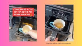 Woman makes tea using air fryer