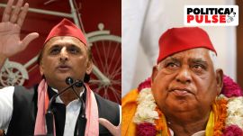Former UP CM and Samajwadi Party chief Akhilesh Yadav (L) and Faizabad Lok Sabha MP Awadhesh Prasad