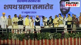 PM Narendra Modi attended the swearing-in ceremony of Haryana CM Nayab Singh Saini. (Express photo by Jasbir Malhi)