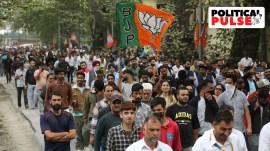 BJP supporters attend a rally addressed by PM Narendra Modi in Srinagar. (Express file photo by Shuaib Masoodi)