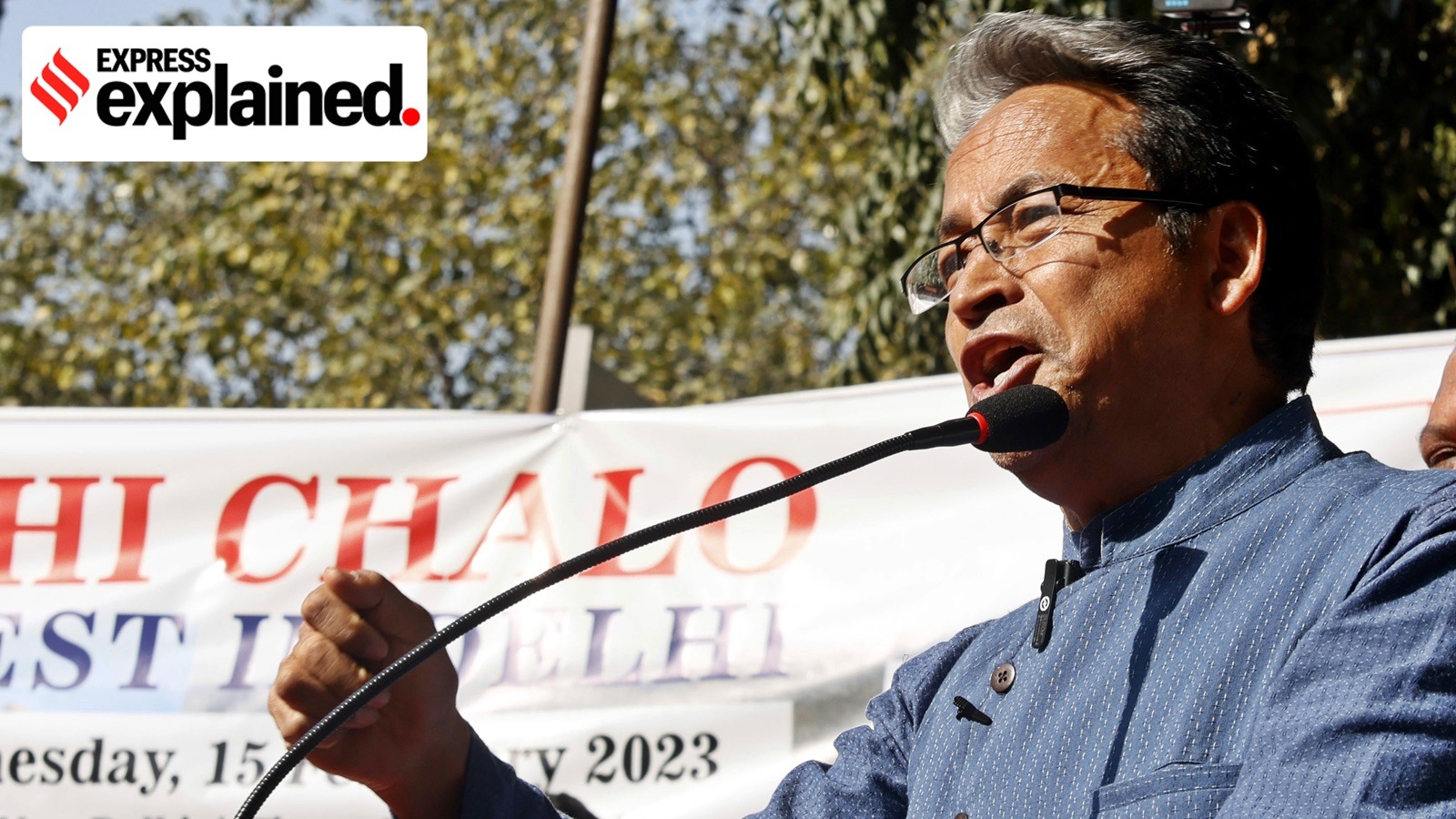 Sonam Wangchuk at a 2023 protest at Jantar Mantar in New Delhi.